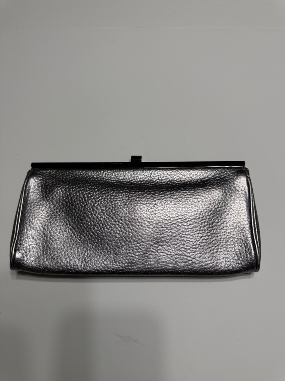 J. Crew Metallic Silver Leather Frame Clutch